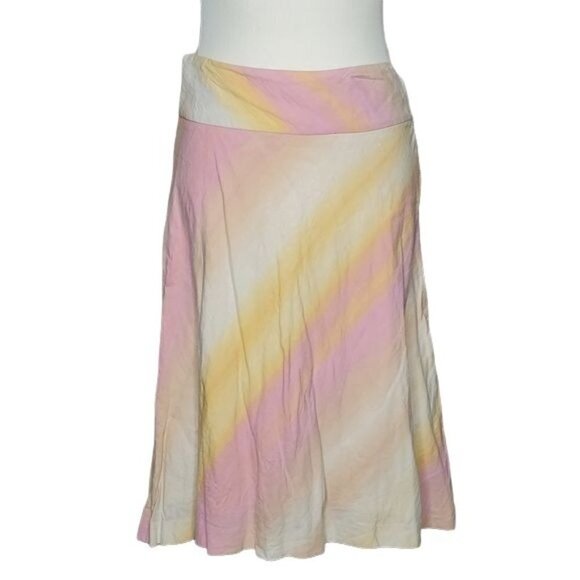 BANANA Republic Linen Cotton Blend Striped Pink Orange Spring A-Line Skirt Sze 0 - Picture 3 of 8